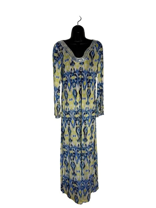 INC Dresses & Skirts - INC Iemon and blue ikat print maxi cover-up dress featuring silver sequin Small